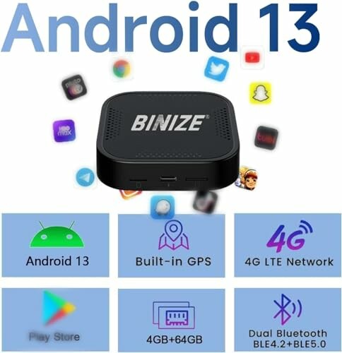 Android 13 TV box with built-in GPS, 4G LTE, Play Store, 4GB+64GB storage, dual Bluetooth