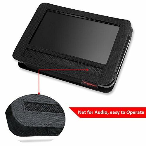 Black tablet case with net pocket for audio access.