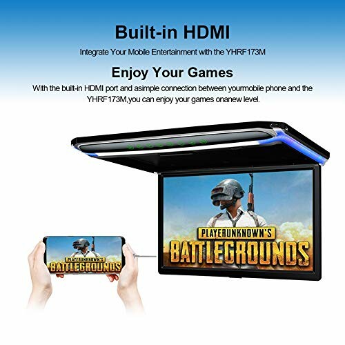 A mobile device connected to an overhead display showing a game screen with built-in HDMI feature.