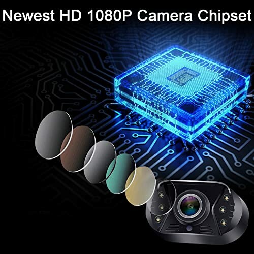 HD 1080P camera chipset with layered lens illustration