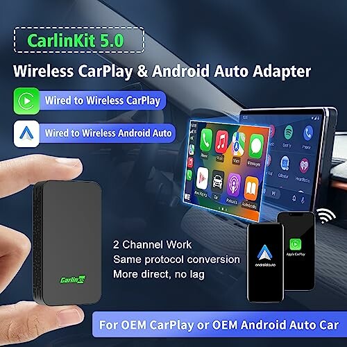 Wireless CarPlay and Android Auto adapter with 2 channel work for OEM cars.