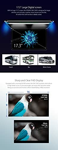 Xtrons 17.3 inch digital screen display features and size comparison with birds image